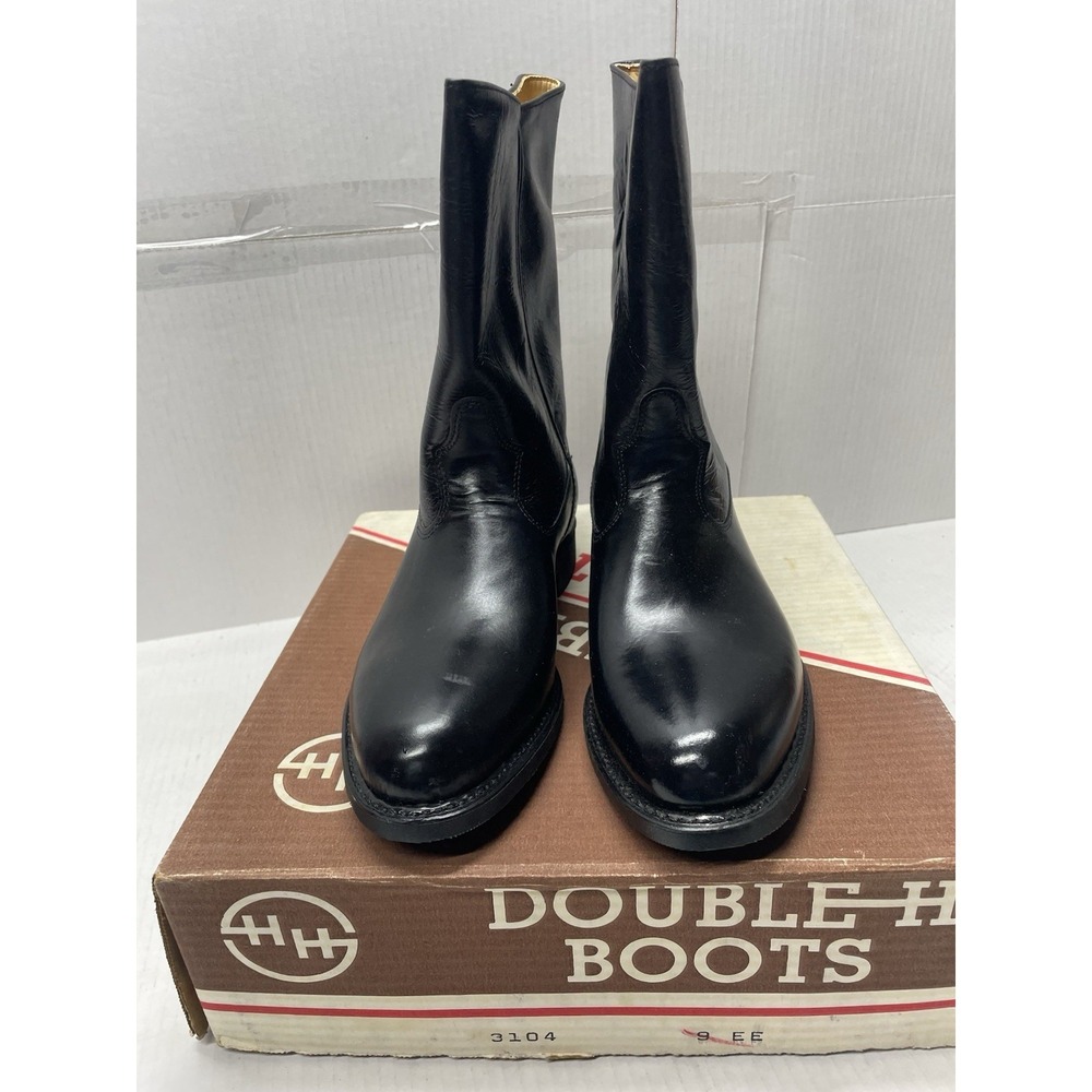 Vintage NOS Double HH 3104 Black Work Western Boots Men's 9 EE
